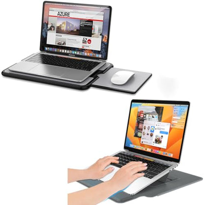 AboveTEK Portable Laptop Lap Desk w/Retractable Left/Right Mouse Pad, 2-in-1 Laptop Sleeve Case with Stand for 13-14 inch Laptops Grey