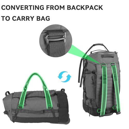 Rolling Duffle Bag with Wheels,86L 30”Carry on Luggage with Wheels,Folding Travel Bag,Duffle Backpack with Separate Shoe Compartment (Grey) - color: Grey