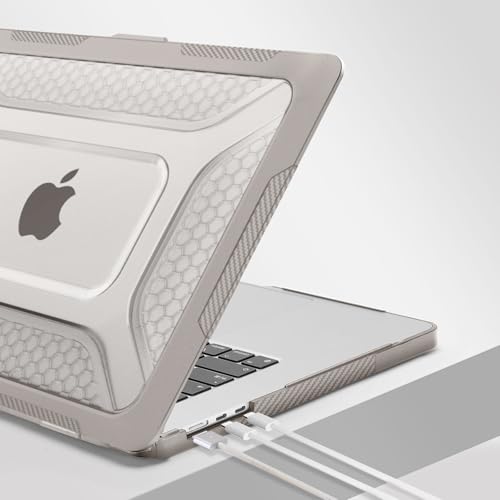 MOSISO Compatible with MacBook Air 15 inch Case M5 M4 M3 M2, Khaki | 2 in 1 Kit Honeycomb Shockproof Heavy Duty TPU Bumper Hard Case with Fold Kickstand for A3241 A3114 A2941 2026-2023 - color: Khaki