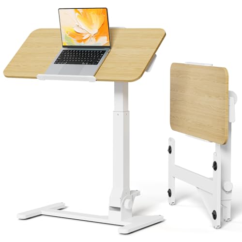 JOY worker Foldable Mobile Standing Desk, 180° Tilt Overbed Bedside Table | Height Adjustable, 31.5" Maple MDF Board with Lips, Collapsible Top & Base for Storage, Rolling Laptop Desk for Home Hospital - color: Maple, size: Height 27.75"-40.55"
