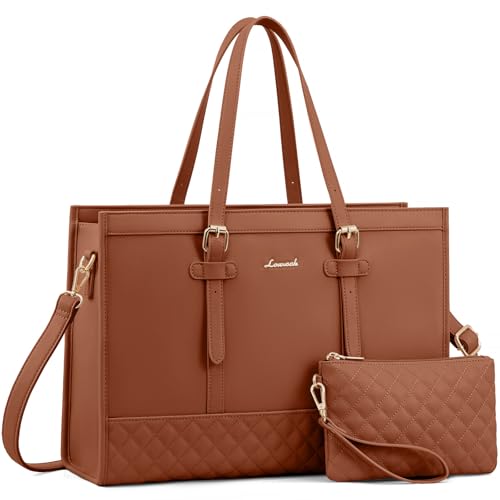 LOVEVOOK Laptop Bag for Women,15.6 inch Laptop Tote Bag Waterproof PU Leather Computer Bag Work Bags for Business Office, Large Capacity Laptop Purse Professional Work Tote Black - color: Brown, size: 15.6 inch