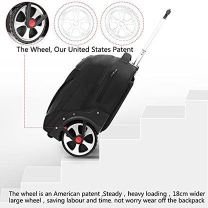 Rolling ,Waterproof Backpack with Wheels for Business, College Student and Travel Commuter, Carry on Backpack with Laptop Compartment, Fit 17 Inch Laptop, Wheeled Backpack for Adults - color: Black