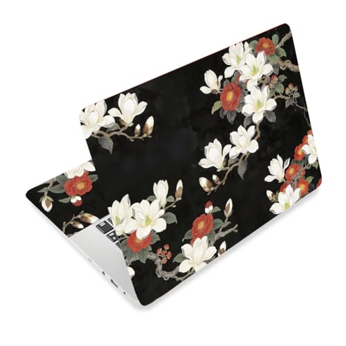 3Pcs Magnolia Flowers Laptop Skin Sticker Plants Universal Removable Vinyl Stickers Fits for 12.1 13 14 15.6 16 Inch Waterproof Notebook Decal Cover Gift for Woman - color: Black White and Red