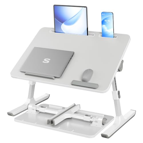 SONGMICS Bed Laptop Desk, Adjustable Laptop Desk for Bed with 8 Heights, Portable Foldable Bed Table, for Bedroom and Living Room, 23.6 x 15.7 x 9.8 Inches, Gray ULLD118G101 - color: Gray, size: 23.6"Dx15.7"Wx(10.4-15.2)" H