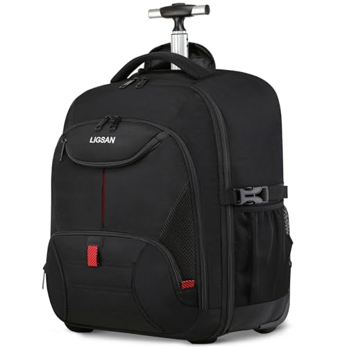 Rolling Backpack,18 inch Laptop Backpack with Wheels for Adults,Large Water Resistant Wheeled Backpack for Travel Carry on Trolley Luggage Suitcase College Business Computer Bag for Men Women, Black - color: Black, size: 18 Inch