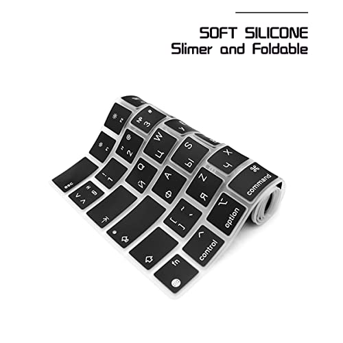 HRH Keyboard Cover Skin EU for MacBook Air 13”15"(M5-M2)&Pro 14”16"(M5-M1) | Russian,Black,2026-2021,A3426 A3427 A3434 A2992 A2918,Neo 13"A18,Precise Fit,Dust Proof,Waterproof,Durable,Keyboard Accessory - color: Russian