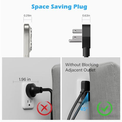 Elecan 45 Degree Angled Flat Plug Mickey Mouse Replacement Laptop Power Cord 6 Ft, Seamless 5-15P to IEC 320 C5 3-Prong Universal AC Cable for PC Notebook Printer Dell HP TV, 18AWG, ETL+ Organizer - size: 6FT, style: Angled to Straight