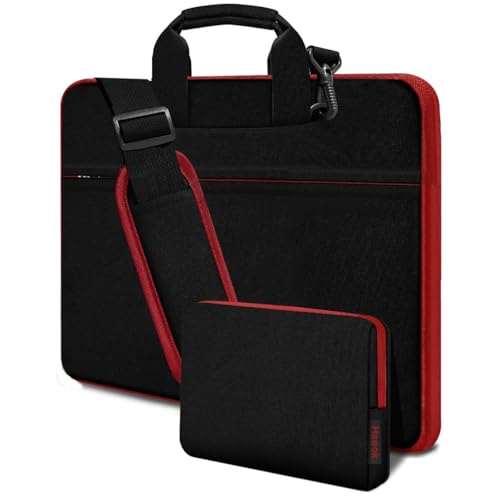 Hseok Laptop Shoulder Bag 17-17.3 inch Case, Durable Shockproof Protective Briefcase with Multi-Pockets Compatible with Lenovo Most 17-17.3 inch HP Acer Dell ASUS MSI Notebooks,Black-red - color: Black-red, size: 17-17.3"