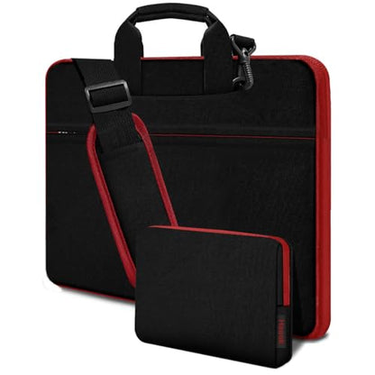 Hseok Laptop Shoulder Bag 17-17.3 inch Case, Durable Shockproof Protective Briefcase with Multi-Pockets Compatible with Lenovo Most 17-17.3 inch HP Acer Dell ASUS MSI Notebooks,Black-red - color: Black-red, size: 17-17.3"