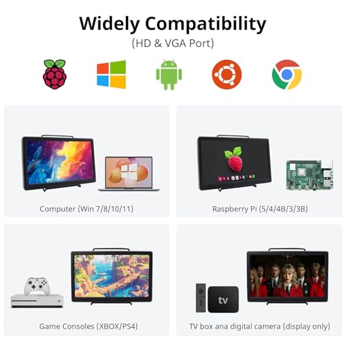 ELECROW 10.1 Inch Portable Monitor - IPS Capacitive Monitor with HD VGA Port，1920x1080P LCD Display Built-in Dual Speakers VESA Mount for Raspberry Pi 5/4/3, PS Xbox, Windows 11/10/8/7