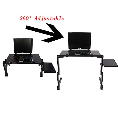 Adjustable Laptop Desk, Folding Lap Desk for Bed, Portable Laptop Table with Large Cooling Fan & Mouse Pad