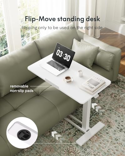 FLEXISPOT H7 PRO 90° Tiltable Mobile Overbed Table with Pneumatic Lift,32'' | Full foldable bedside table with adjustable desktop for laptop, Rolling Computer Cart and bed sofa.31.5" W x 17.7" D,White - color: White, size: 32x18