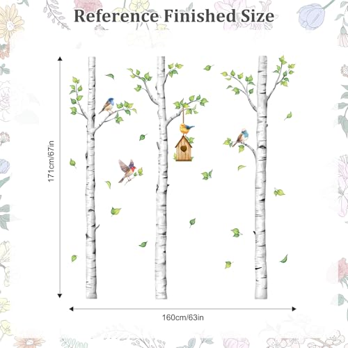 Large Birch Tree Wall Decals White Realistic Tree Stickers | Birch Tree Vinyl Wall Art Sticker Peel and Stick Decal for Aisle Bedroom Office Sofa TV Backdrop Wall Home Decor (H: 67.3 In) - style: H67.3" White