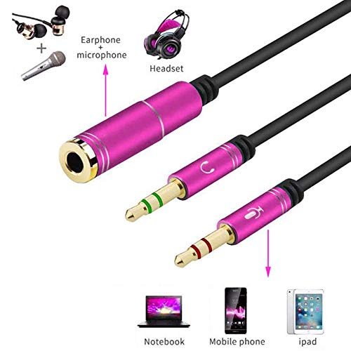 3.5mm Headphone Splitter Adapter Female to 2X 3.5 mm Male Converter Cable Headphone Mic Audio Y Splitter Cable Smartphone Headset to PC Adapter –for Microphone with 4 Pin (Pink) - color: Pink