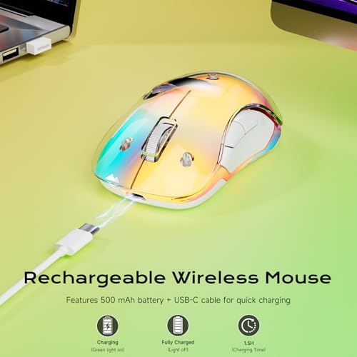 memzuoix 2.4G LED Wireless Mouse, Rechargeable Ergonomic Mouse with Detachable Cover, 1400 DPI Portable Optical Computer Mouse with USB Receiver for Laptop, PC, Desktop and MacBook, 5 Buttons-Yellow - color: Yellow
