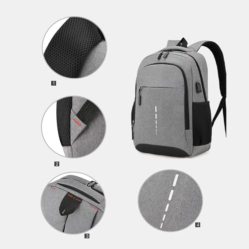 Anti Theft College Backpack With USB Charging Interface Waterproof Large Multi Pocket Laptop Travel Nylon Backpacks for Men Women Business Commuter Backpacks Daily Work Travel Airplane Use Grey - color: Grey