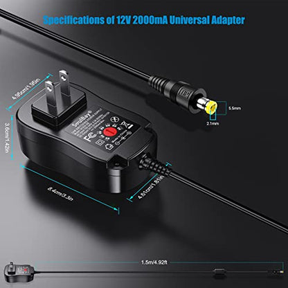 SoulBay 24W Universal AC/DC Adapter 12V 9V 7.5V 6V 5V 4.5V 3V Regulated Switching Power Supply with 8 Selectable Plugs for LED Strip Light Camera Keyboard Speaker Scale Recorder Massager, 2A Output