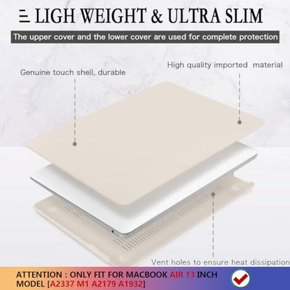 CISSOOK Beige Case for MacBook Air 13 Inch 2021 2020 2019 2018 Release Model A2337 A2179 A1932, Plastic Hard Shell Case with Keyboard Cover for MacBook Air 13.3 inch M1, Beige Stone - color: Air13inch-Beige Stone