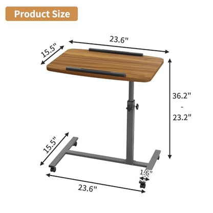 Laptop Table Mobile Adjustable Height Portable Desk Notebook Swivel PC Computer Rolling Desk with Wheels, Laptop Stand for Couch Bedside Hospital Bed Table - color: Light Walnut