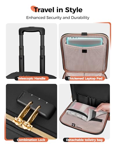MATEIN Underseat Carry On Luggage with Spinner Wheels, 16 Inch Rolling Laptop Bag Women, Wheeled Briefcase 18x14x8 Personal Item Travel Bag, Small Airline Approved Roller Suitcase for Travel Work