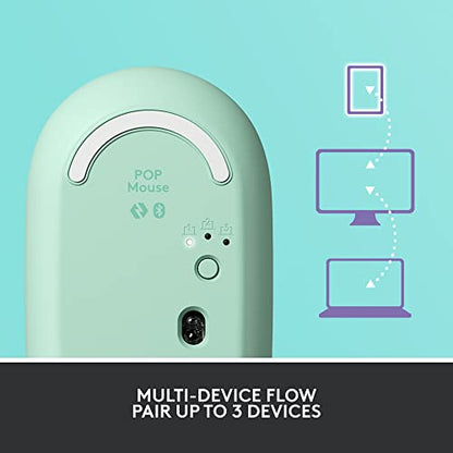 Logitech POP Mouse, Compact and Portable Wireless Mouse - Daydream Mint | Compact and Portable, Programmable Buttons, Quiet Clicks, Easy-Switch Between 3 Devices, Compatible with Laptop,Tablet, PC - color: Daydream Mint