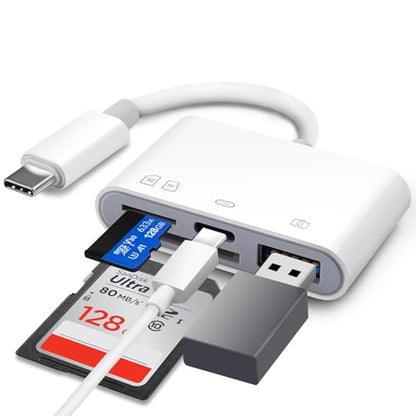 SD Card Reader for iPhone 15-17, 4-in-1 USB C SD Card Reader iPhone with SD/TF/USB-A 3 Slots & Charging Port, Digital Trail Camera Card Viewer for MacBook Laptop Android Phone, Plug and Play - size: 4-IN-1 SD Card Reader