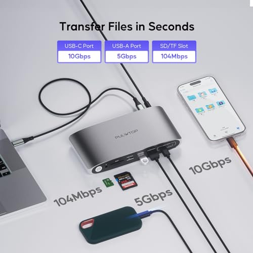 DisplayLink Docking Station Triple Monitor with 140W Power Adapter, PULWTOP 4K@60Hz Laptop Docking USB C Dock for MacBook M1/M2/M3, Windows, 3xHDMI, 2xDisplayPort,5xUSB C/USB A Data/Charging - size: 16 in 1 Displaylink triple docking station