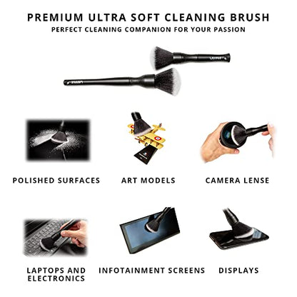 Ultra-Soft Detailing Brush Set with Microfiber Cloth for Scratch-Free Cleaning and Detailing of Delicate Surfaces Interior Exterior Automotive, Leather, Infotainment Screens, Electronics, Black