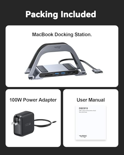 MacBook Pro Docking Station Dual Monitor 4K@60Hz with 100W Power Adapter, USB C Docking Station Vertical Stand for MacBook Pro/Air with 2 HDMI, USB 3.0, SDµSD, Ethernet, Audio