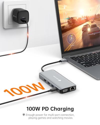 USB C Docking Station Dual HDMI Adapter, 11 in 1 Multi Display Docking Station Dual Monitor with 2 HDMI, VGA, 100W PD, 4 USB, USB C Hub Multiport Dongle Compatible with MacBook/Dell/HP/Lenovo Laptops - style: 11-in-1