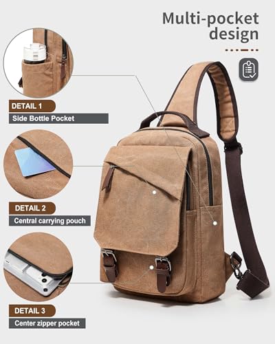 Messenger bag for Men,Small Sling Crossbody Backpack Shoulder Bag for Men Women,canvas Strap Backpack Sling Bag - color: A-khaki