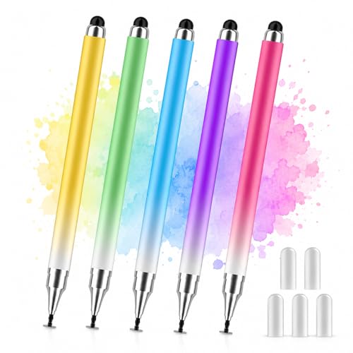 Stylus Pens for Touch Screens, Universal 2 in 1 Stylus Pen for iPad Compatible with iPhone, iPad, Android, Microsoft Tablets, Phones, Surface,[5 Pack]-Blue,Green,Pink,Purple,Yellow - size: 5 Pack