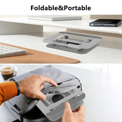 360 Rotation Laptop Stand, Multi-Angle Adjustable Laptop Holder Riser Stable Base Fully Foldable Easy to Storage and Portable Fit for MacBook Pro/Air HP 14 All Under 16” Devices (Silvery) - color: Silvery