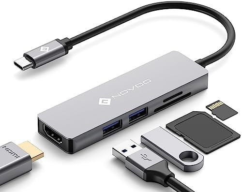 NOVOO USB C Hub 5 in 1 with HDMI 4K Adapter, 2 USB 3.0 Ports, 1 SD Memory Port, 1 microSD Card Reader - style: 5-in-1 Hub