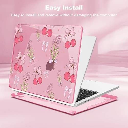 Teryeefi Pink Case for MacBook Air 13.6 inch 2025 2024 2022 Fit Model A3240/A3113/A2681, Laptop Hard Shell with Keyboard Cover Trackpad Film USB Adapter for MacBook Air 13 inch M4 M3 M2, Cherry W128 - color: Cherry Pink W128