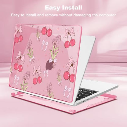Teryeefi Pink Case for MacBook Air 13.6 inch 2025 2024 2022 Fit Model A3240/A3113/A2681, Laptop Hard Shell with Keyboard Cover Trackpad Film USB Adapter for MacBook Air 13 inch M4 M3 M2, Cherry W128 - color: Cherry Pink W128