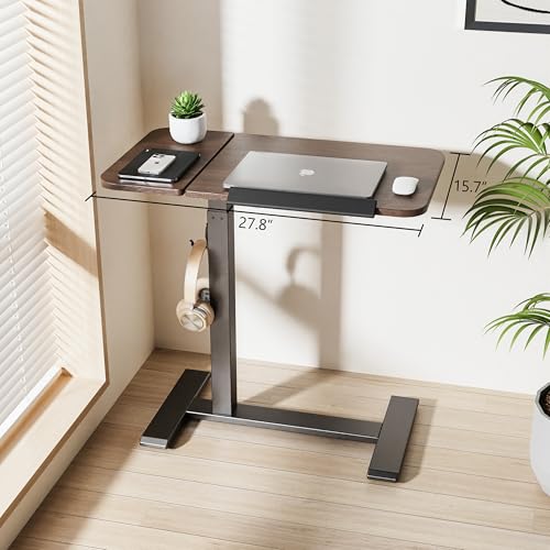 ETHU Overbed Table with Tilting Top, Medical Table with Wheel Height Adjustable - Laptop Bedside Table with Locking Wheels for Hospital, Home, and Office (Walnut) - color: Black