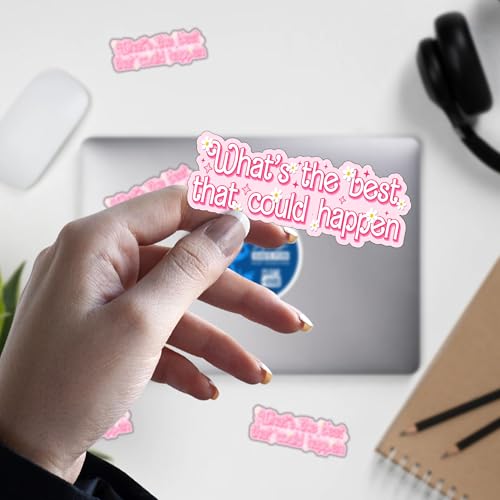 3 Pack Funny Positive Quote Sticker What’s The Best that Could Happen Cute Pink Aesthetic Daisy Motivational Decal Waterproof Vinyl Laptop Water Bottle Journal Gift 3 Inch - size: 3 Inches