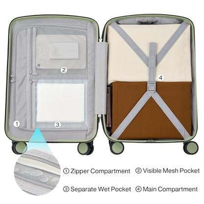 Hanke 28 Inch Large Checked Luggage, Hard Shell with TSA Lock & Wet Pocket | PC Hard Shell, Large Check in Size, Separate Wet Pocket, 8 Spinner Wheels, for long Trip, European travel - color: Bamboo Green, size: 28 Inch