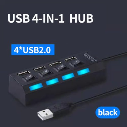 4 Port USB 2.0 Data Hub with Individual Led Power Switches | Usb Port Hub For Pc, Compact And High-Speed Transfer, Suit For Windows, Laptop, Gift For Family Friends