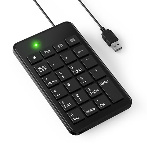 CBUS Wired USB-A Numeric Keypad for Laptop, 23 Keys Numpad Keyboard with Tab, Home, Email & Calculator Keys, 5ft Cable, Small and Lightweight Design - size: USB-A