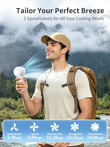 MIST Portable Cooling Fan 13.5H Runtime, 30ml Water Tank, 5 Speeds, 3-in-1 Handheld Fan with Icy Mist & Powerful Wind for Outdoor Travel, Office, Personal Cooling - style: Mist with 13.5H