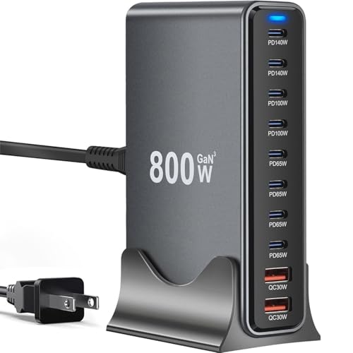 800W USB C Charger,GaN 10 Ports USB Charger,Multiple Plug Fast Charger Laptop Charger,PD Power Adapter Compatible with MacBook Pro/Air/Dell/iPhone/Galaxy/Laptop/Tablet/Mobile