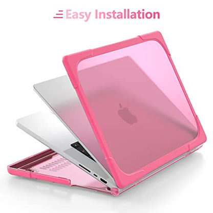 Batianda Heavy Duty Case for MacBook Pro 14 inch 2026-2021, Pink | Fits M5/M4/M3/M2/M1 Pro Max Chip, Ergonomic Foldable Stand Holds 22 lbs, Shockproof Bumper, Matte Translucent Hard Shell - color: Pink