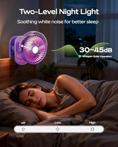 SWEETFULL Portable Misting Clip On Fan, USB-C Rechargeable Mini Personal Cooling Fan with 4 Speeds, 360° Rotatable, Quiet Cooling for Outdoor, Camping, Golf Cart, Travel, Stroller & Desk (Purple) - color: Light purple