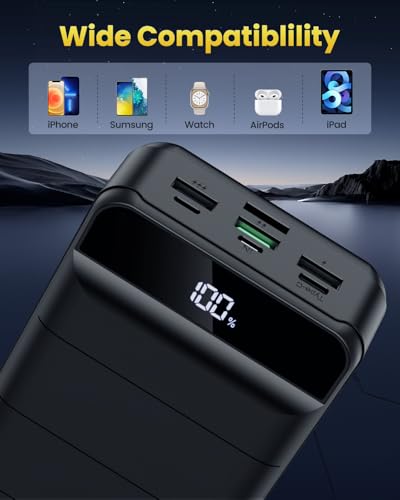 Portable Charger Power Bank 60000mAh 22.5W USB C Fast Charging Battery Bank with 4 Outputs & 3 Inputs LED Display Huge Capacity External Battery Bank LED Display for iphone, Samsung, Google etc