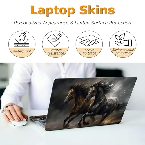 Universal Laptop Skin Sticker with 2 Wrist Pad Decals, 3-Piece Removable Vinyl Laptop Cover, Black Horse Waterproof Anti-Scratch, Easy-Trim Fit for 13.3" 14" 15.6" Laptops - color: Black Horse