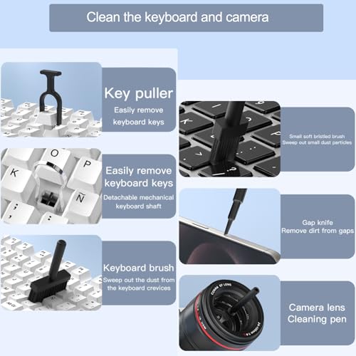 All-in-1 Keyboard Cleaner Includ Empty Bottle, Brush Set, Electronic Device Clean Tool for Camera, Earbud, PC Monitor, TV Tablet, Screens (Black)