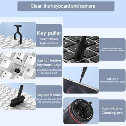 All-in-1 Keyboard Cleaner Includ Empty Bottle, Brush Set, Electronic Device Clean Tool for Camera, Earbud, PC Monitor, TV Tablet, Screens (Black)