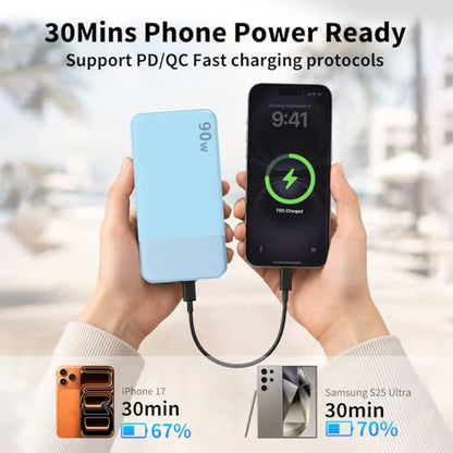 NOBIS Power Bank 90W 20,000mAh Laptop Portable Charger | PD Fast Charging Battery Pack, 4-Port, Digital Display, Compatible Laptop, Tablet, Phone and More - color: Blue